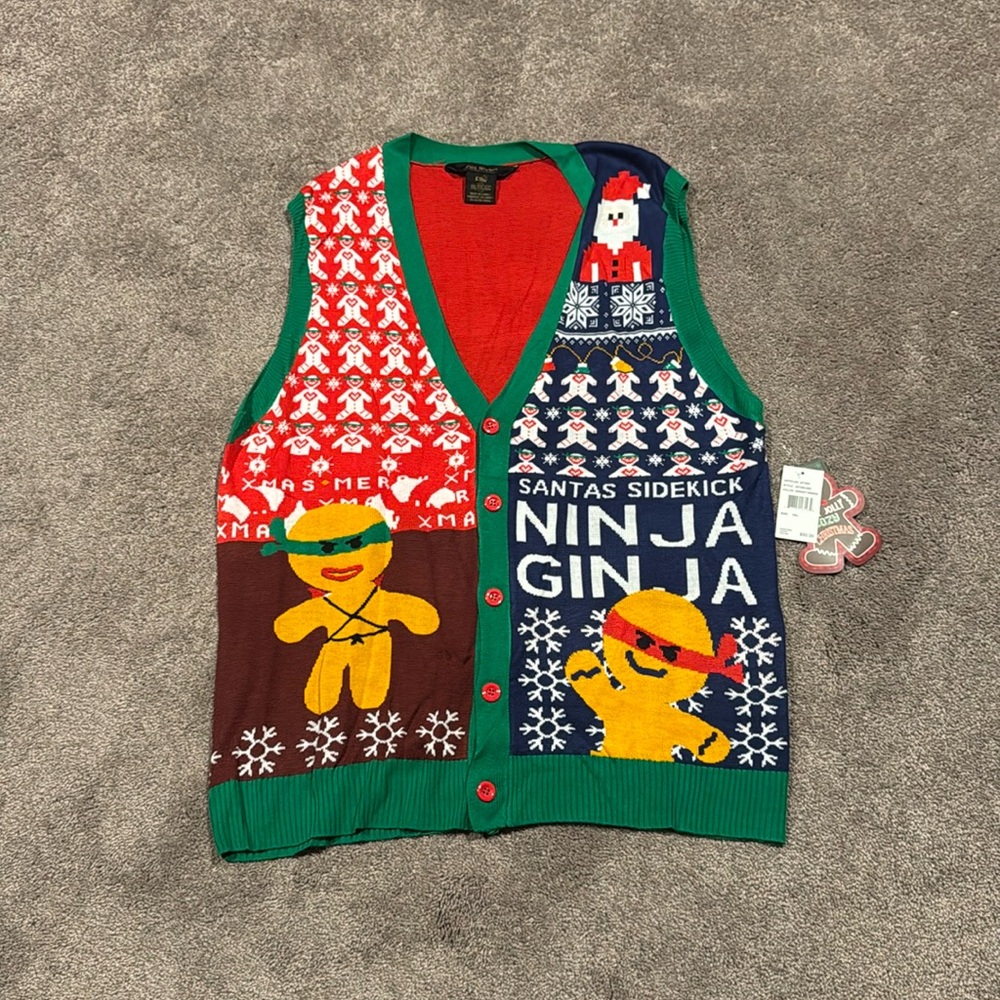 Old River Christmas Gingerbread Knit Button Down Vest